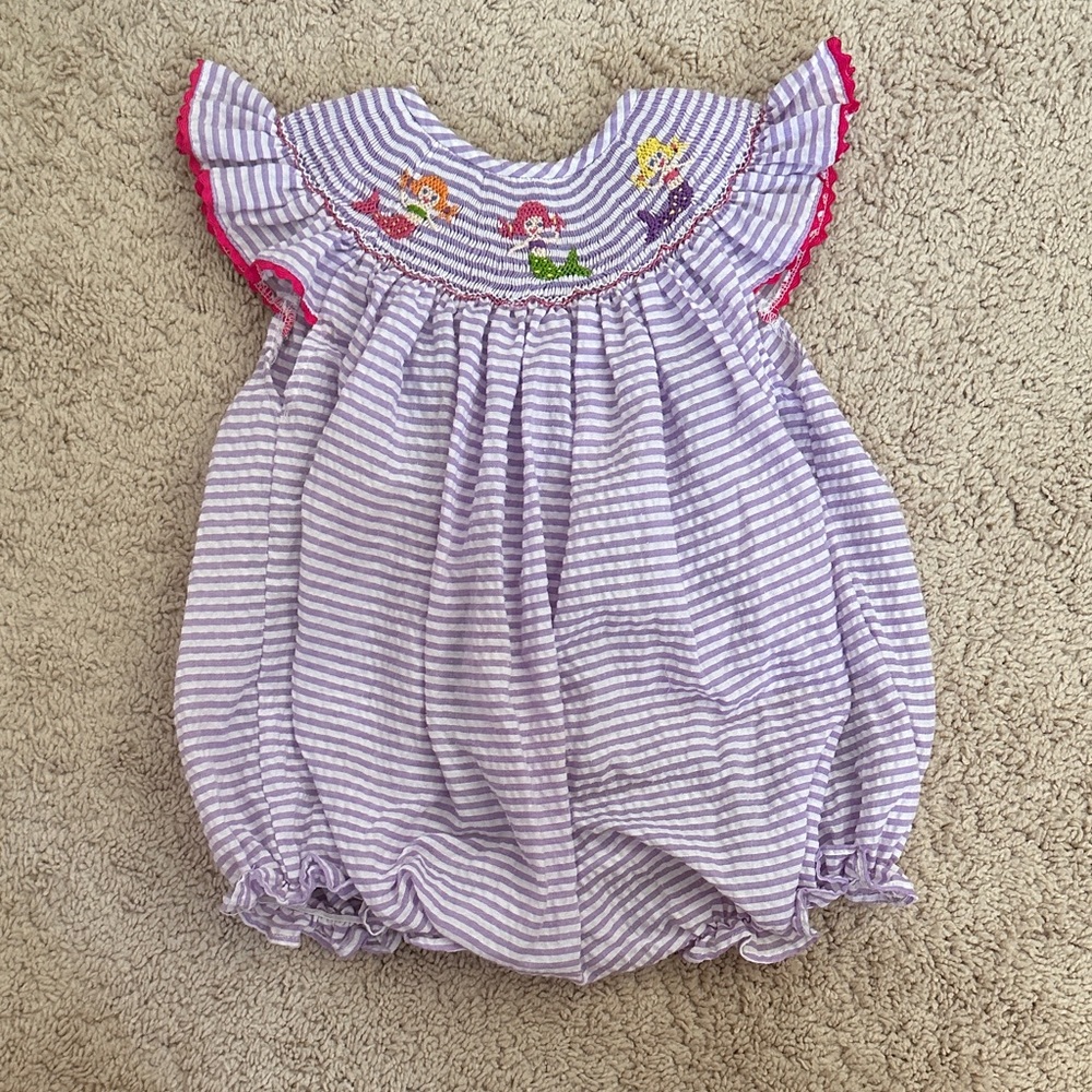 Charming Striped Kids Romper with Mermaid Embroidered